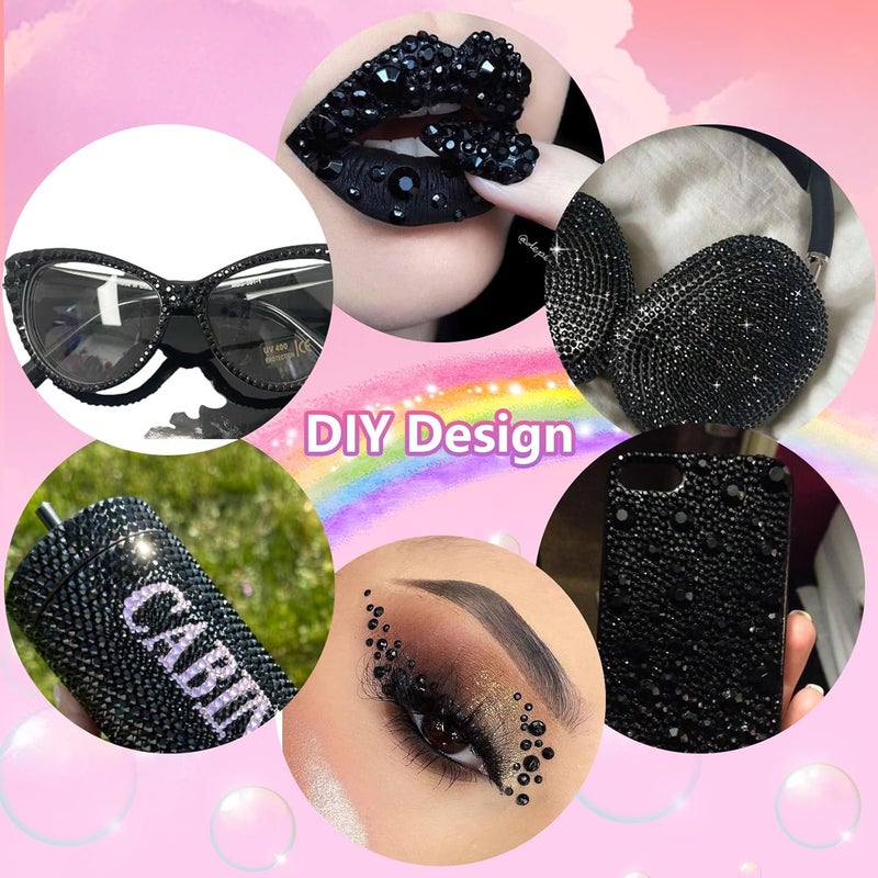 Uotey 16000 Pcs Black Resin Rhinestones for Crafting, Flatback Black Gems Jelly Rhinestones, Mixed Sizes Bedazzling Crystal with Pickup Tool for DIY Crafts Clothing Tumblers Mugs Shoes Fabric Nail Art - Image 4